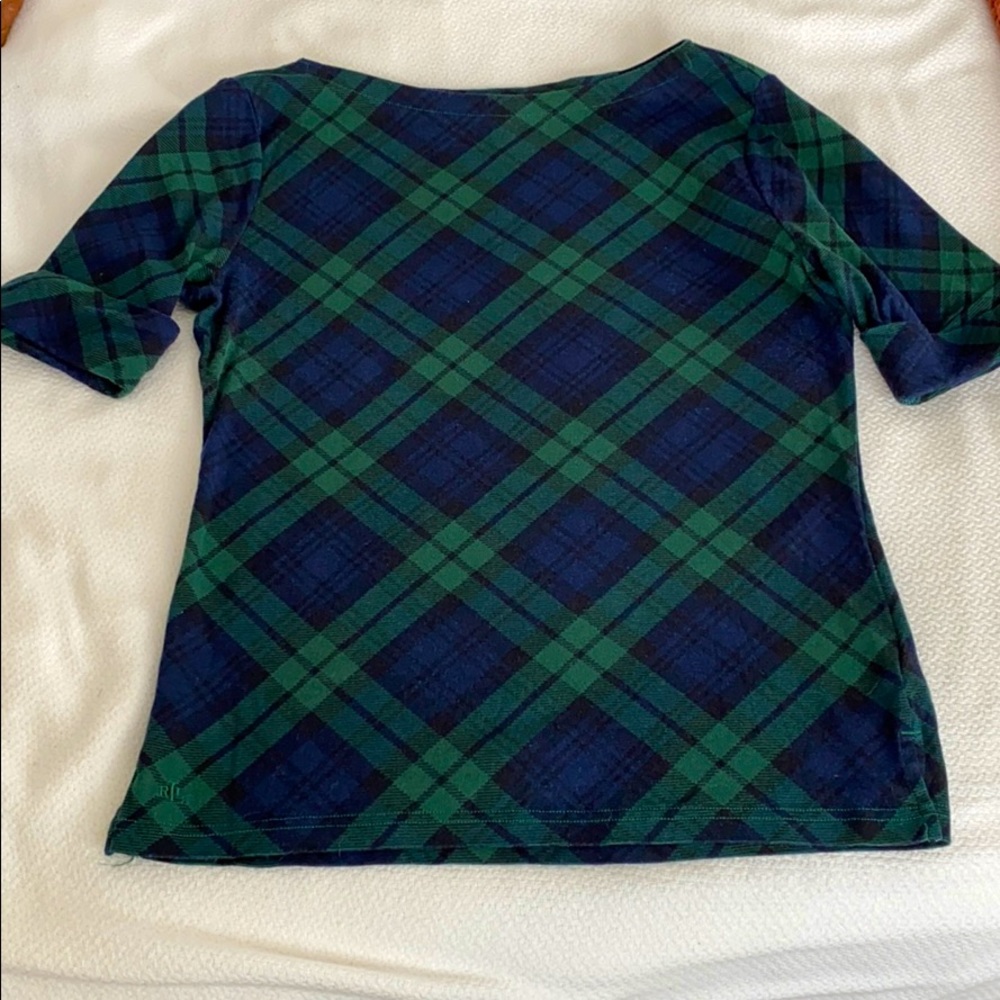 LAUREN printed Green and Blue plaid tee